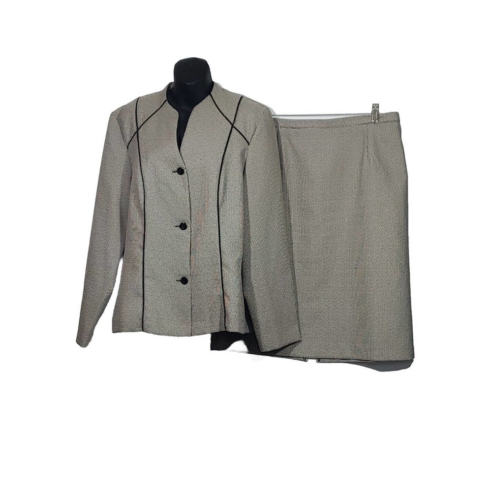 Spago Collection 16 Button Down 2 Pc Micro Check Back Slit Skirt Business Suit